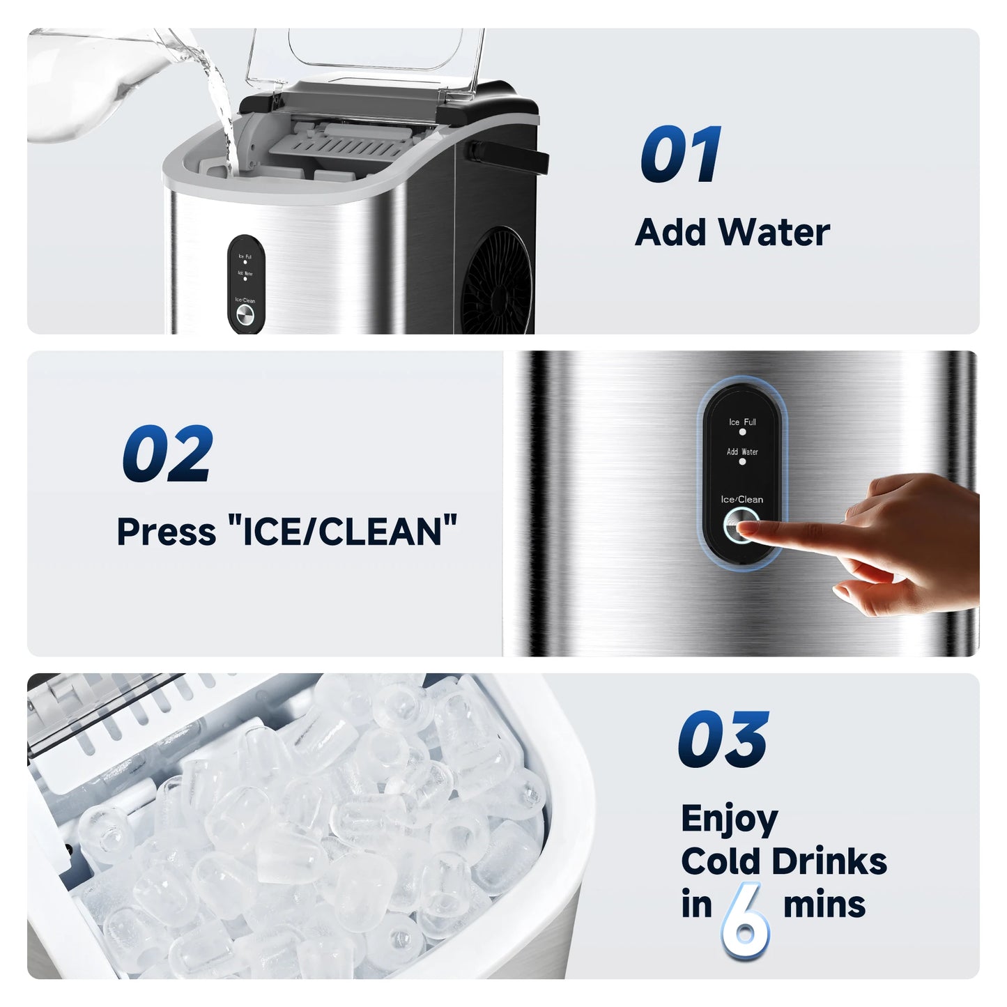 Portable Ice Maker Machine 26.5lbs/Day 9 Cubes in 6 Mins with Auto-Cleaning Basket and Scoop for Kitchen Office Party