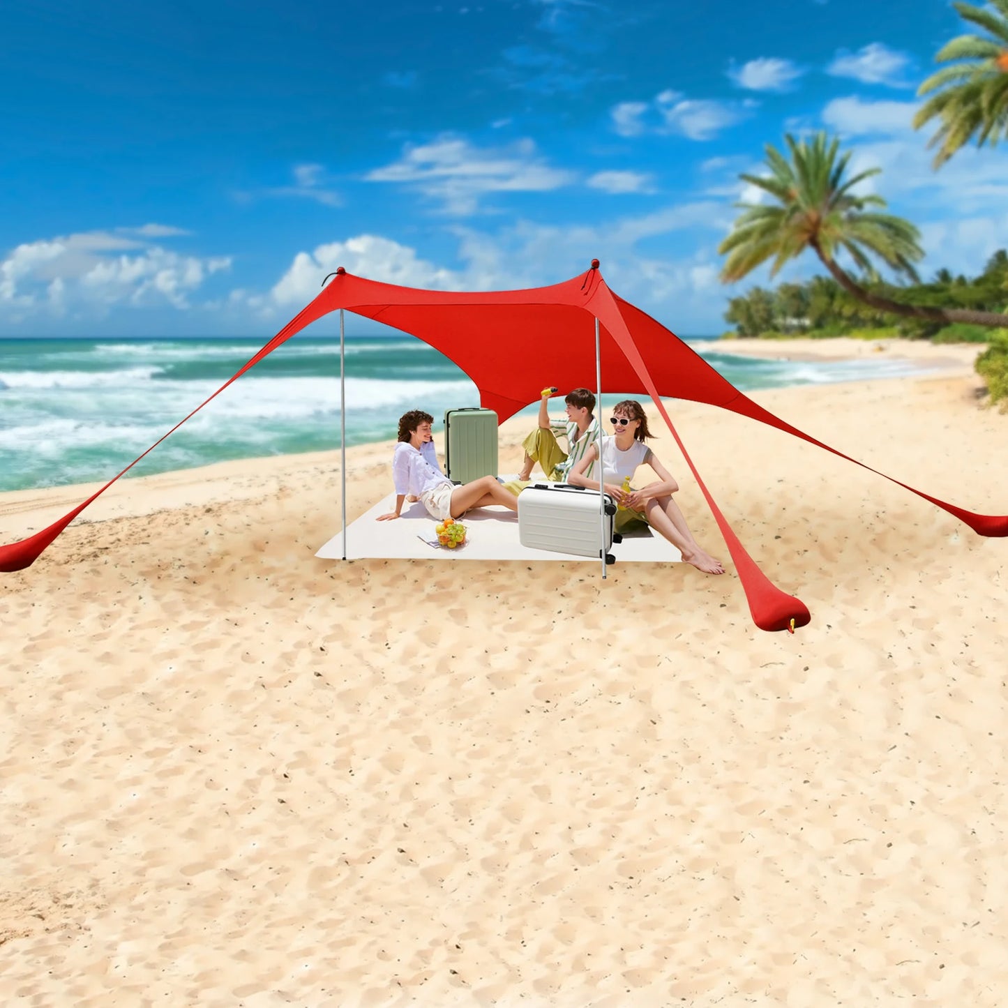 Outdoor Beach Tent Sun Shelter Camping Shades Tents Windproof One-piece Beach Canopy Tents UPF50+ Portable Family Tent