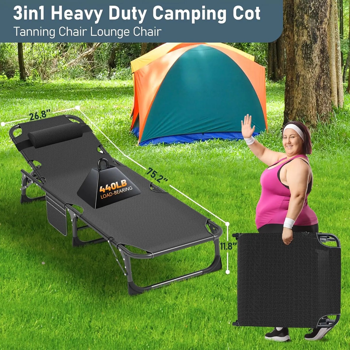 Chaise Lounge Chair,5 Positions Padded Outdoor Tanning Chair,Heavy Duty Portable Lounge Chair for Outdoor Sunbathing Patio