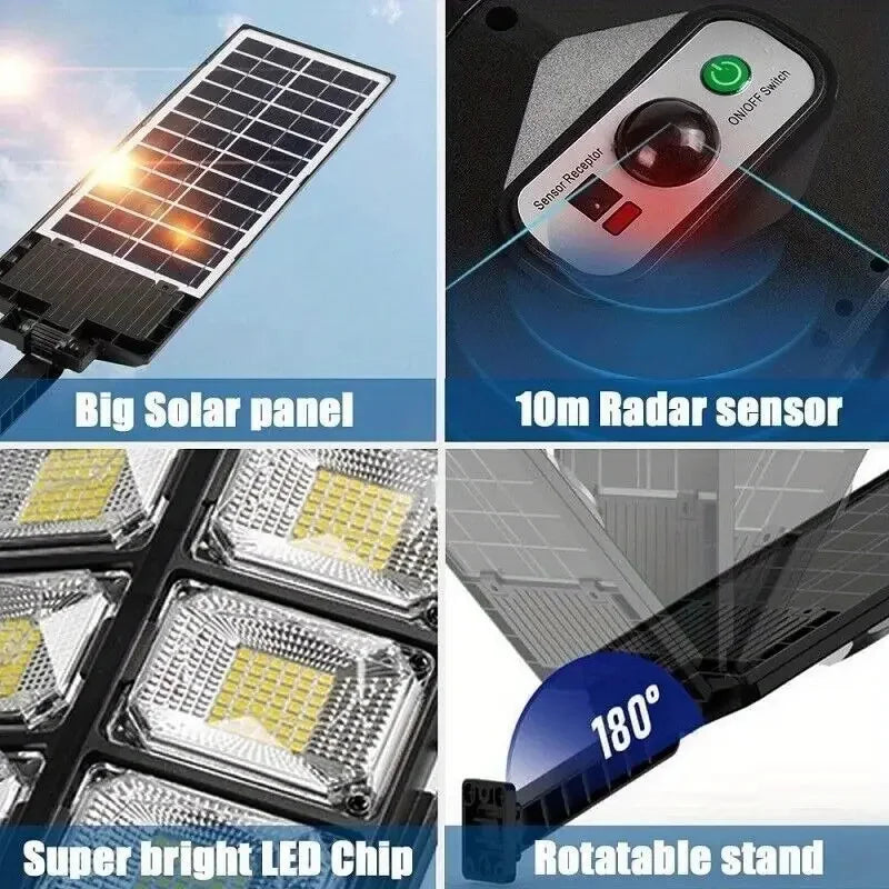504LED uitra-Bright Solar Street lght Wide Angle Motion Sensor, RemoteControl,Energy-Efflcient, Waterproof 4300mah