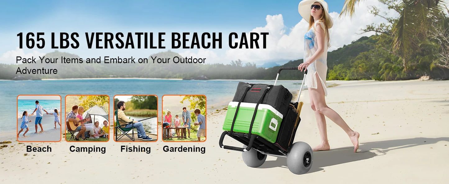 Dolly with Big Wheels for Sand 29.9"x15.4"/15.4"x15.7" Cargo Deck 10-12" Balloon Solid Wheel Folding Sand Cart