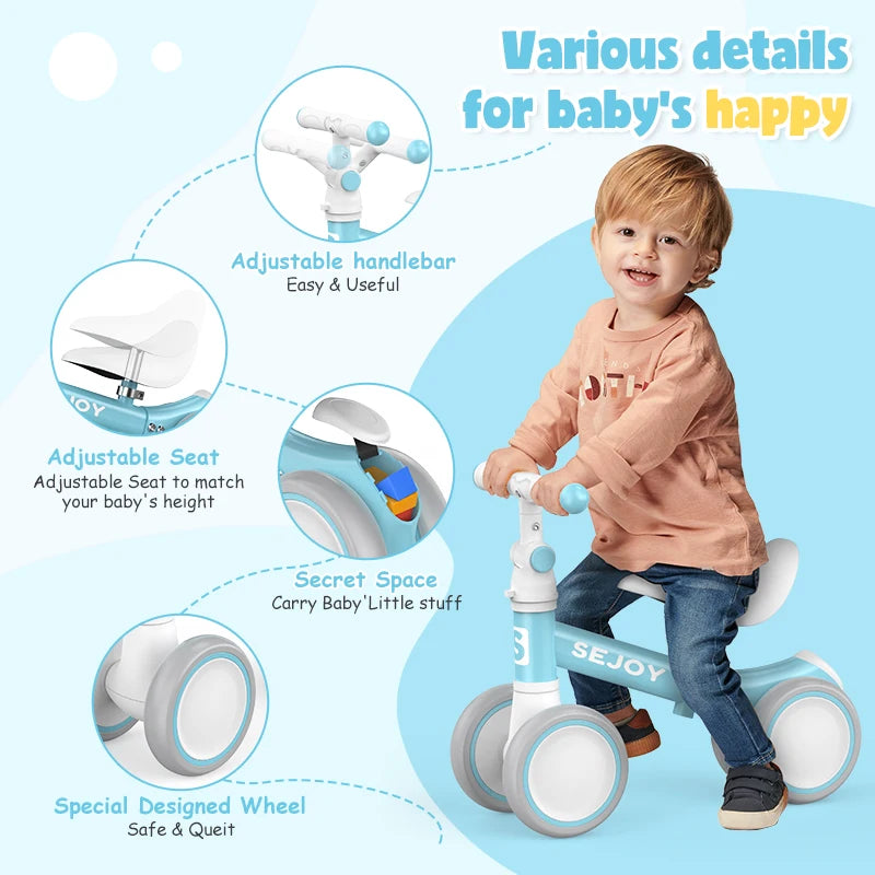 Baby Balance Bike for 1 Year Old Boys Girls 12-36 Month Toddler Balance Bike, 4 Wheels Toddler First Bike,Birthday Gifts,Blue