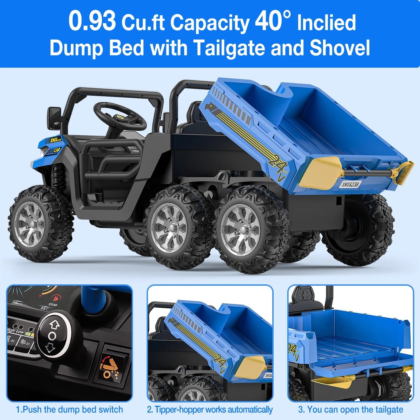 Ride On Truck Car 24 V Kids Electric Vehicles With Remote Control, Children Ride On Utv Car With Safety Belt, For Boys Girls