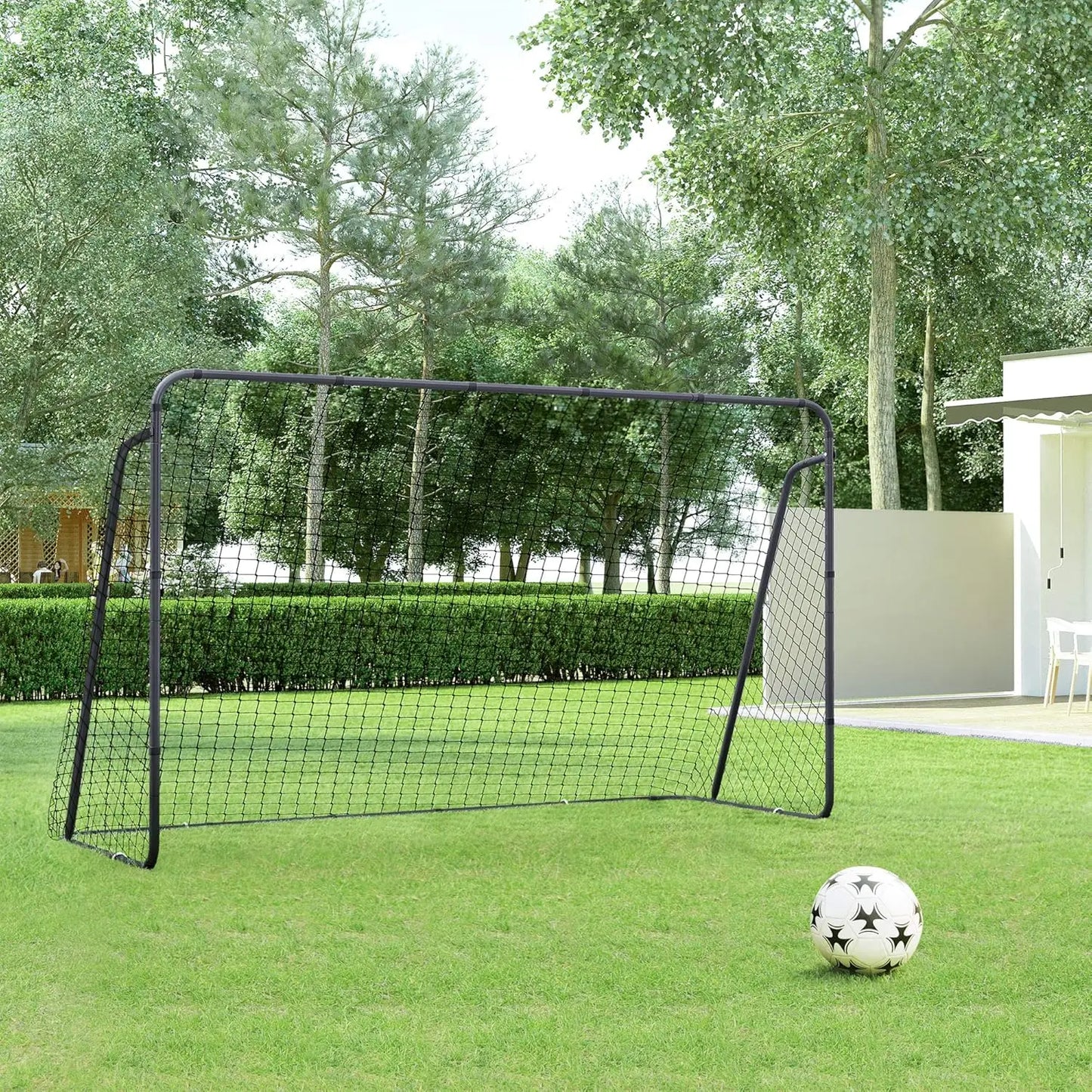 Children's Soccer Goal 12 x 6 Foot, in Garden, Courtyard, Park, Beach, Metal Pipes and PE Net, Quick Assembly,Black