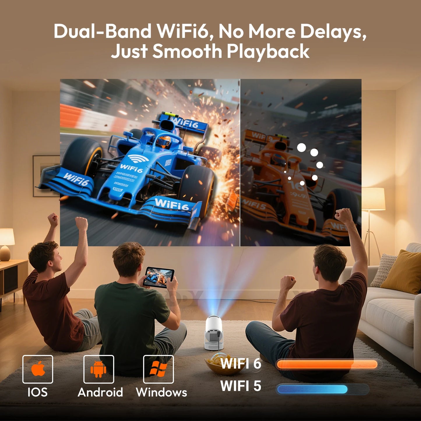 4K 1080p LED Projector with 12000 Lumen Brightness, WiFi 6 Bluetooth 5.0 Portable Home Theater System for entertainment