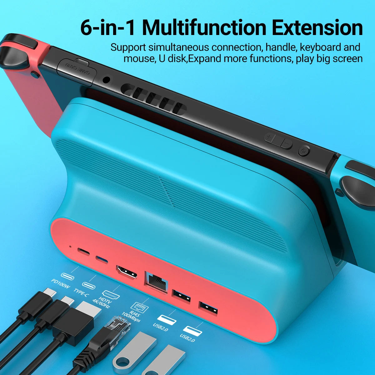 Cute New Style 6in1 Multifunction Nintendo Switch Dock with 4K HDMI Cooling Fans for Nintendo Switch/Switch OLED