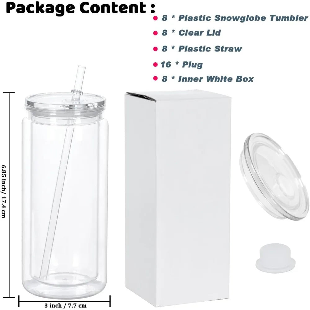 outdoor furniture HOME - 20 Oz Plastic Snowglobe Tumbler, 8 Pack Pre-Drilled Double Wall Acrylic Snow Globe Cup,