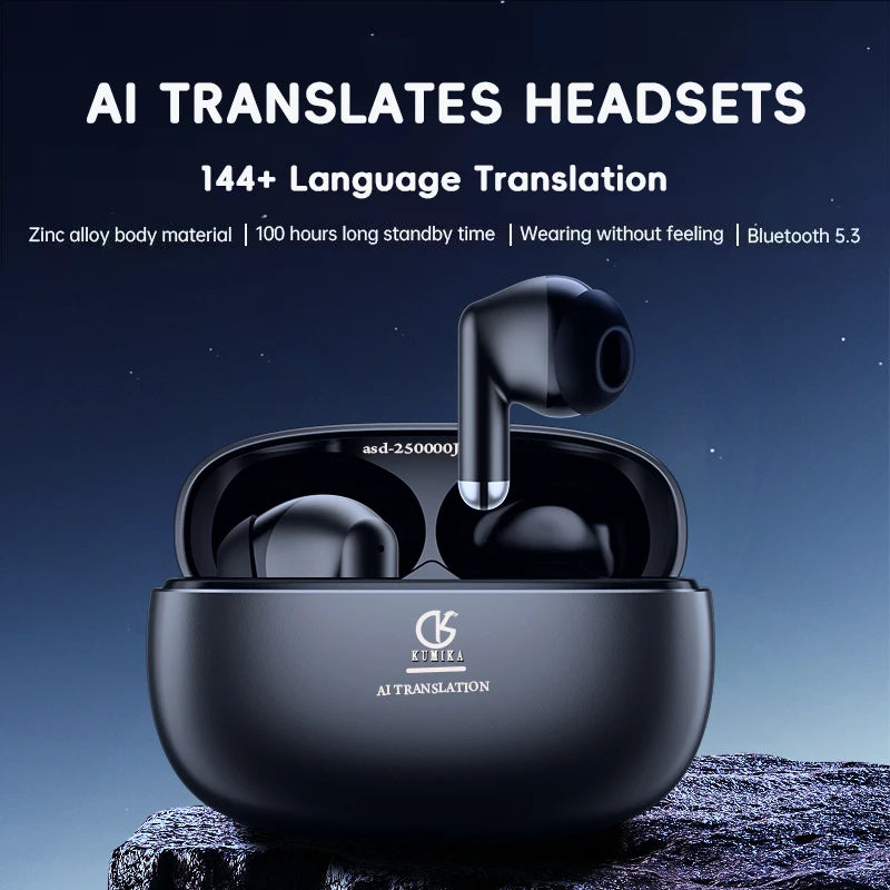 AI Translator Earbuds Real-Time Translator Headphones 144 Languages Voice Translator Wireless Bluetooth Noise Reduction Earphone
