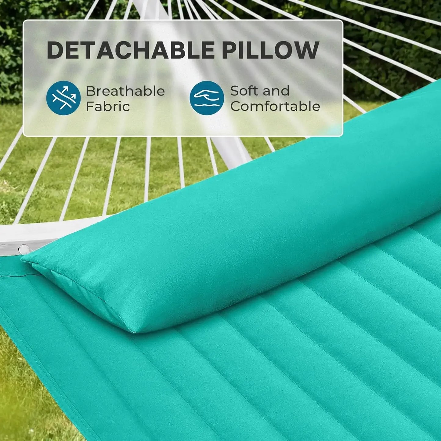 Hammock with Stand, 2 Person Heavy Duty Hammock with Padded Cotton, Detachable Pillow & Strong Curved-Bar & Portable CarryingBag