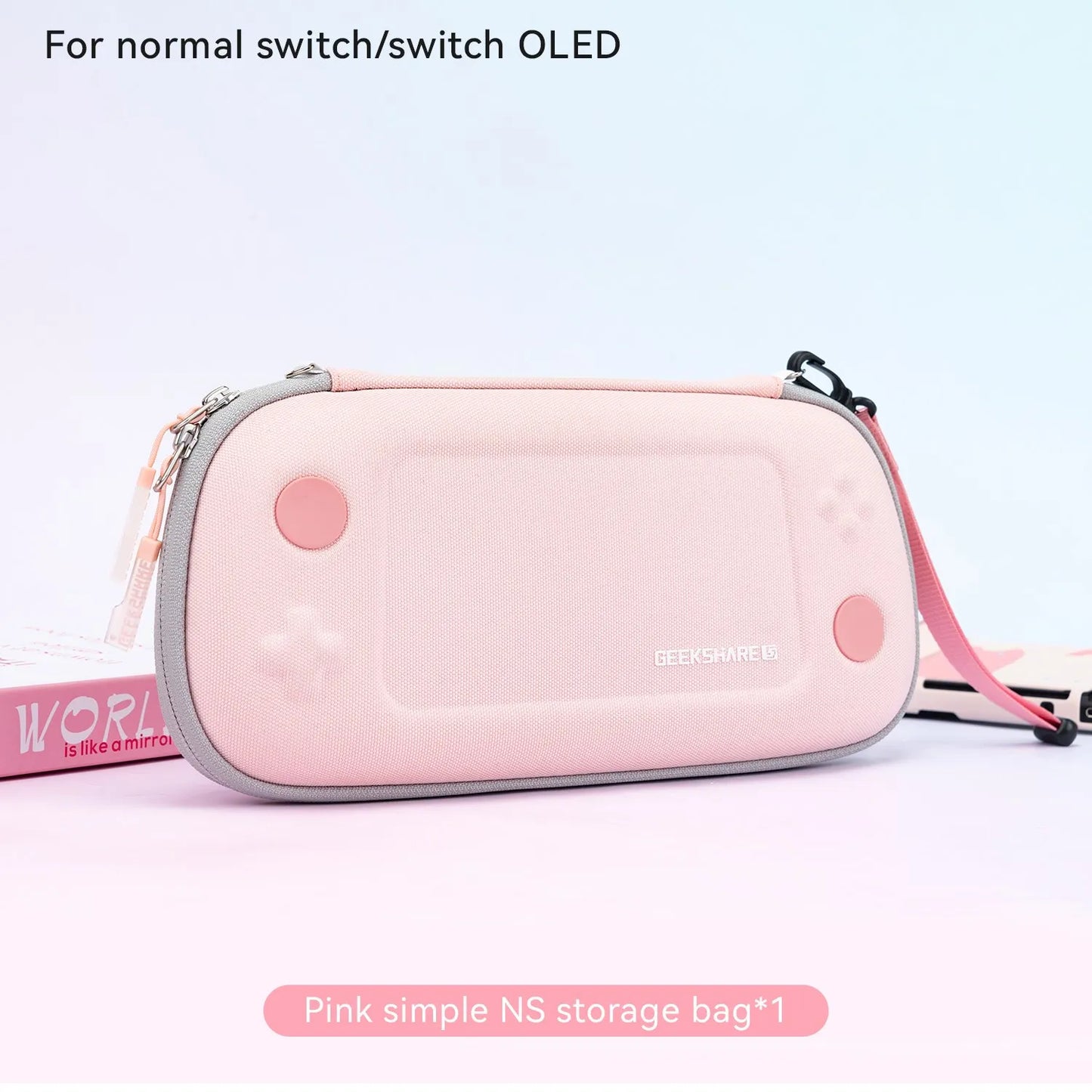 Geekshare Star Wing Series Pink Protective Case Storage Bag Carrying Case Big Mouse Pad for Nintendo Switch OLED Joy Con Gift