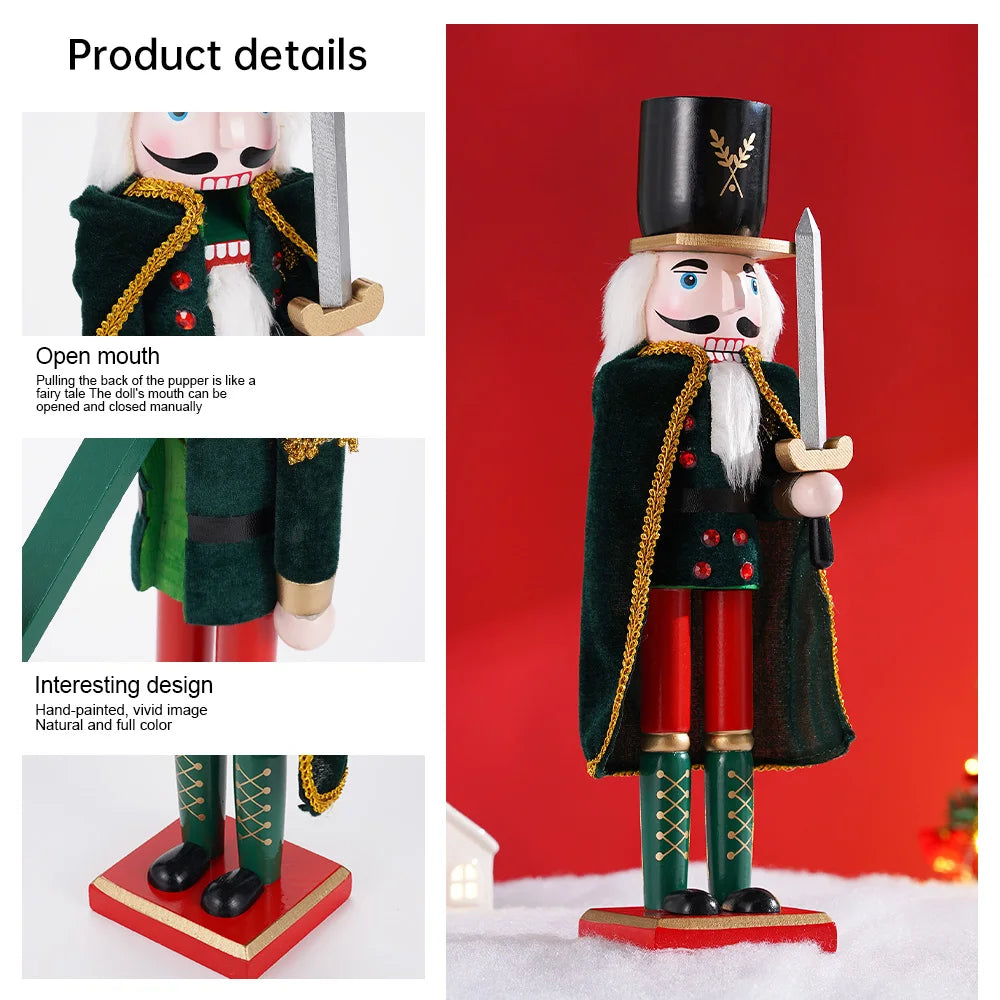 Christmas Nutcracker 38cm Soldier Puppet Wooden Nutcracker Statues Cloak King Doll Toy Navidad New Year Gift Home Decoration