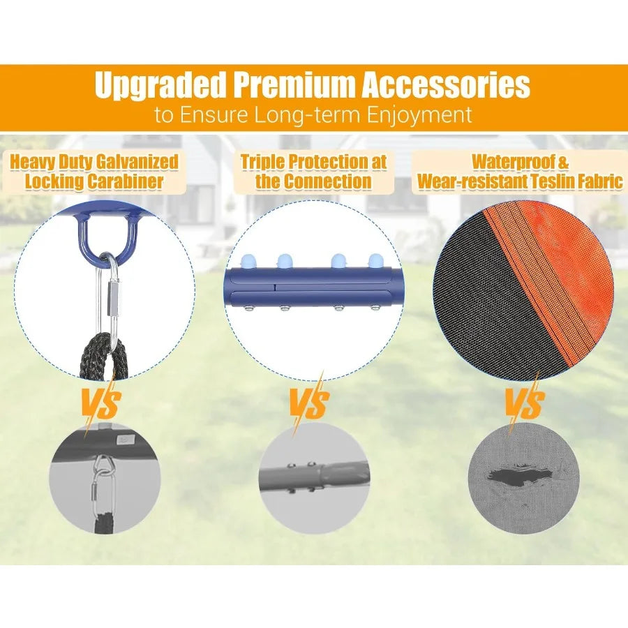 Outdoor 6 in 1 Multifunction Swing Set for Backyard Heavy Duty Metal Frame with 3 Adjustable Swings Climbing Ladder and Net Bas