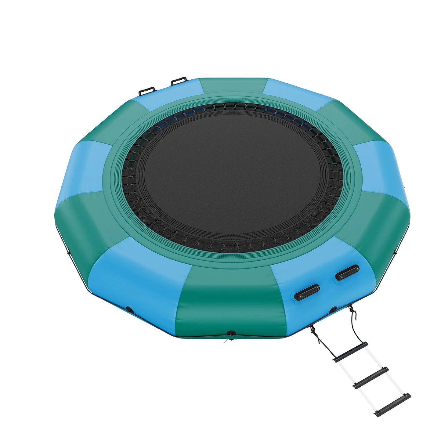 12ft Inflatable Water Bouncer Recreational Water Trampoline Portable Bounce Swim Platform with Slide 3-Step Ladder