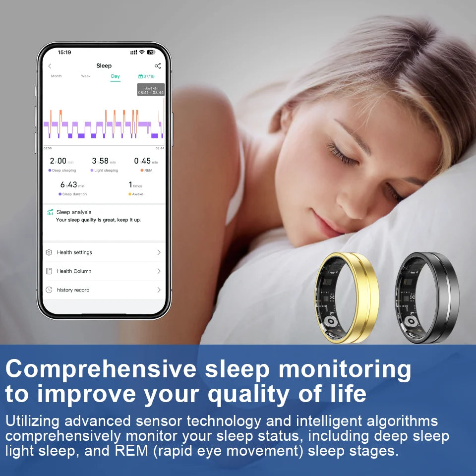 Smart Health Ring Comprehensive Monitoring Elegant Design Multi-Functional Sports Tracker IP68 Waterproof Rings for Women Men