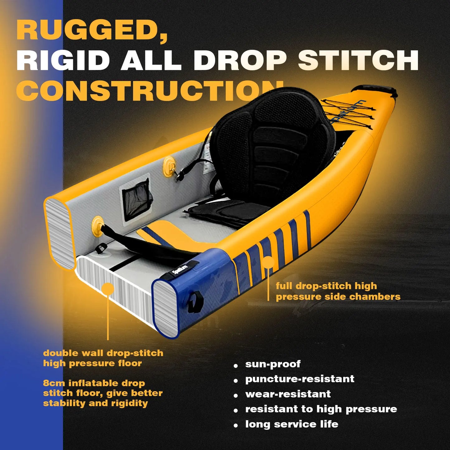 Inflatable Kayak Canoe Rowing Boat Fishing OEM Drop Stitch 2-3 Person Double Seats Detachable Water Sports
