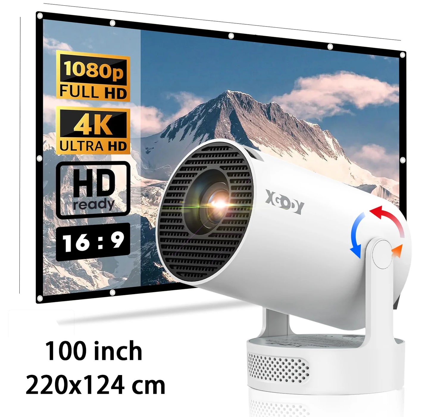 4K HY300 Pro+ Projector Built-in 5W Speaker 1280*720P Android 11 12000 Lumens Wifi6 BT5.4 Portable Outdoor Projector