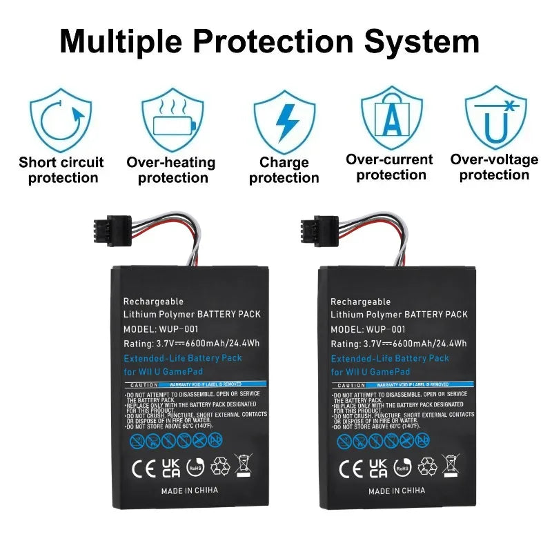 6600mAh Rechargeable Replacement Li-ion Battery WUP-001 for Nintendo Wii U Gamepad Wireless Controller WUP-012 WUP-010 24.4Wh