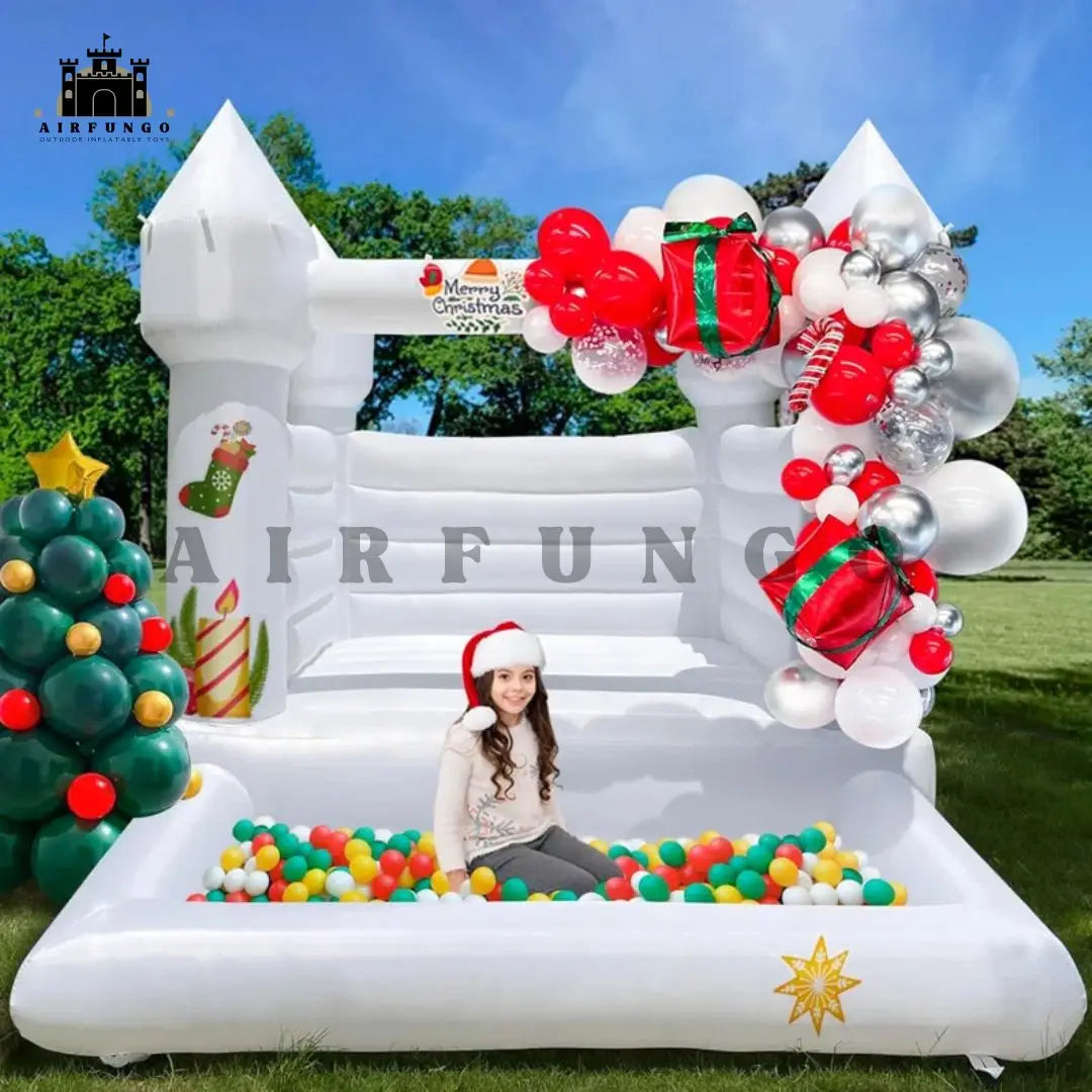 10x8ft Toddlers Party Inflatable White Bounce House With Slide And Ball Pit Customization Oxford Bouncy Castle Include Blower