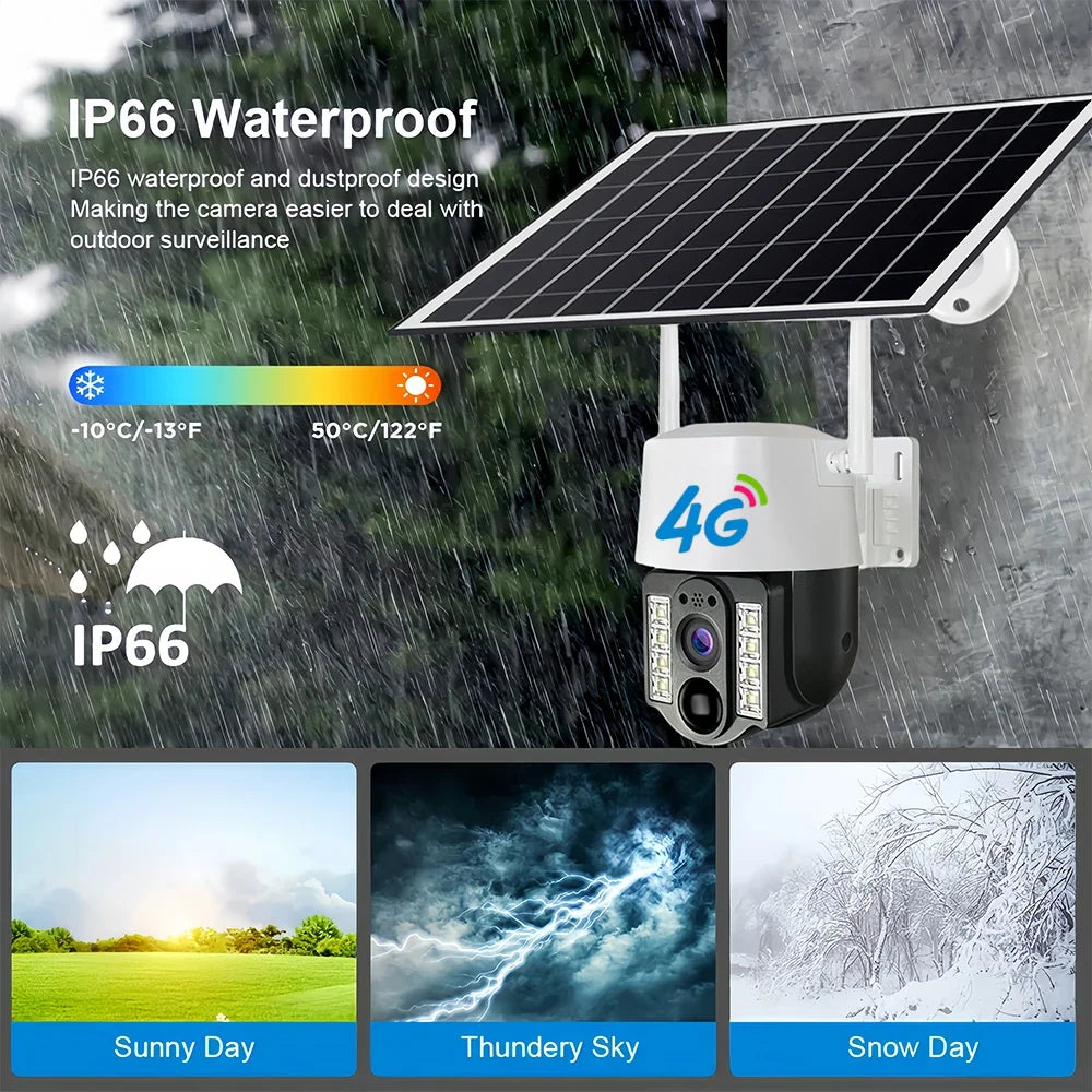 Solar Outdoor 4G HD Camera With Sim Card Wireless IP Webcam Low Powered Battery AOV Cameras Smart Home Security Protection CCTV