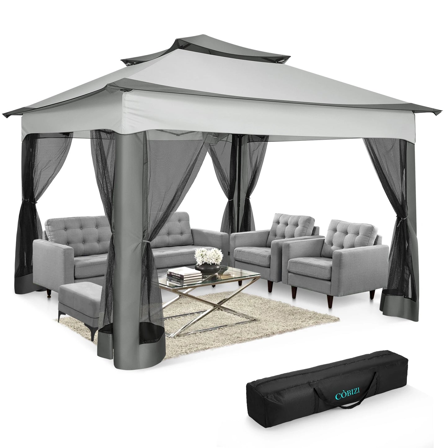 12x12 Pop up Gazebo on Clearance with Mosquito Netting,Outdoor Canopy Tent with Carry Bag, Gazebo for Garden,Backyard,Lawn,Patio