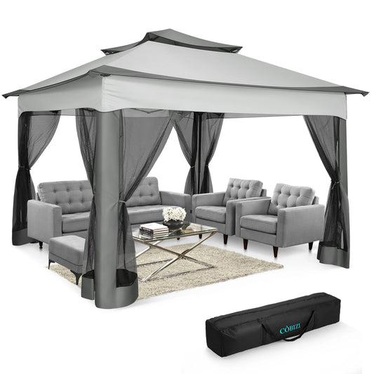 12x12 Pop up Gazebo on Clearance with Mosquito Netting,Outdoor Canopy Tent with Carry Bag, Gazebo for Garden,Backyard,Lawn,Patio