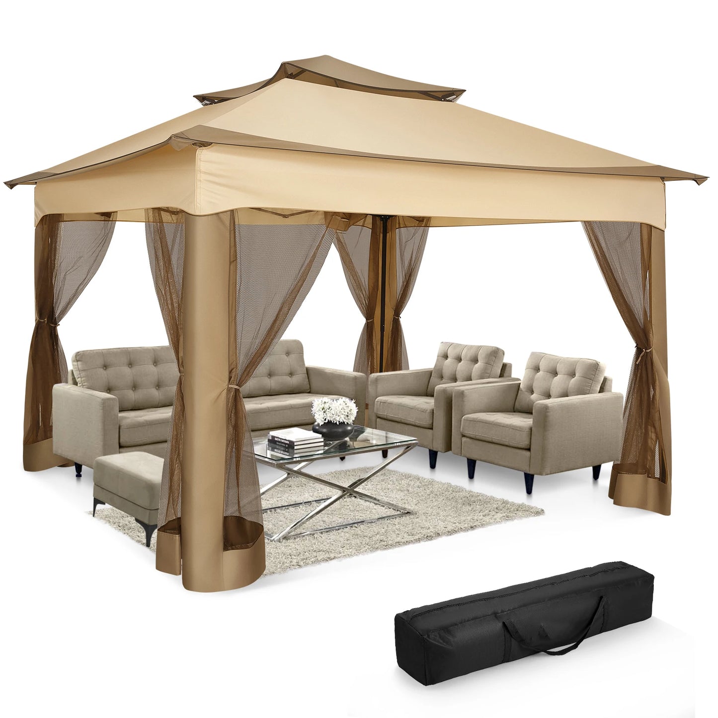12x12 Pop up Gazebo on Clearance with Mosquito Netting,Outdoor Canopy Tent with Carry Bag, Gazebo for Garden,Backyard,Lawn,Patio