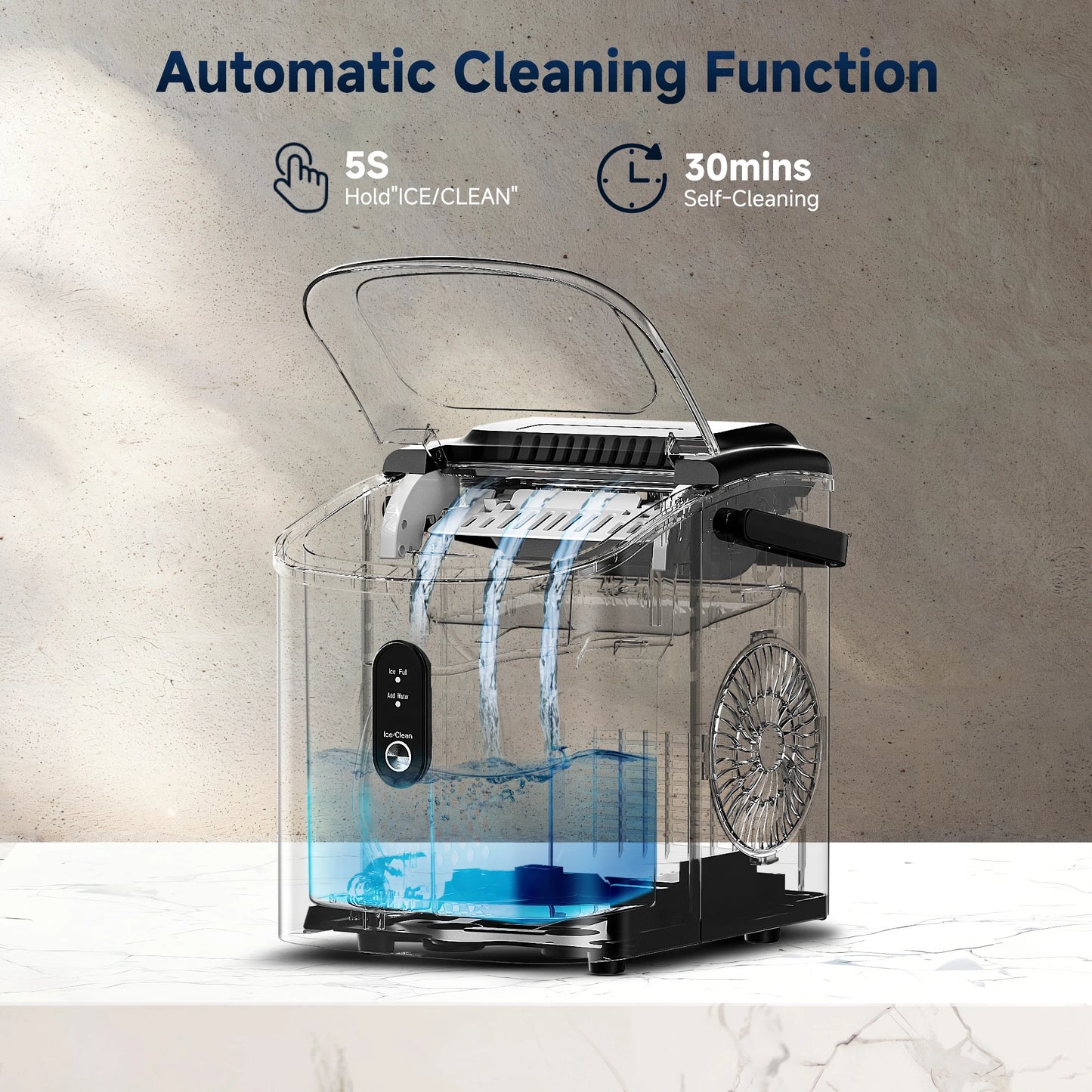 Portable Ice Maker Machine 26.5lbs/Day 9 Cubes in 6 Mins with Auto-Cleaning Basket and Scoop for Kitchen Office Party