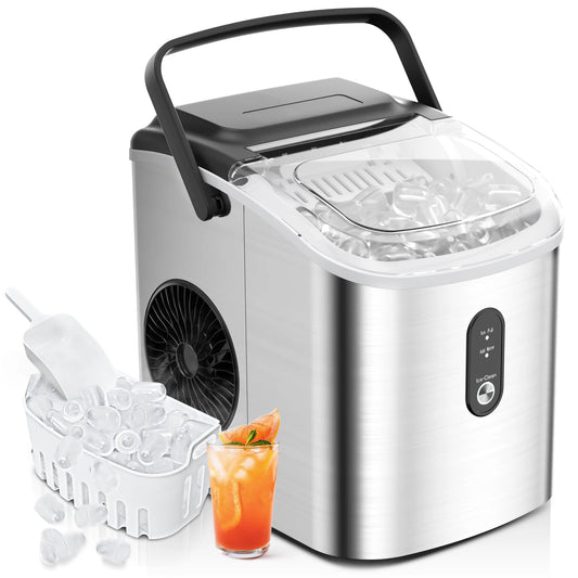 Portable Ice Maker Machine 26.5lbs/Day 9 Cubes in 6 Mins with Auto-Cleaning Basket and Scoop for Kitchen Office Party