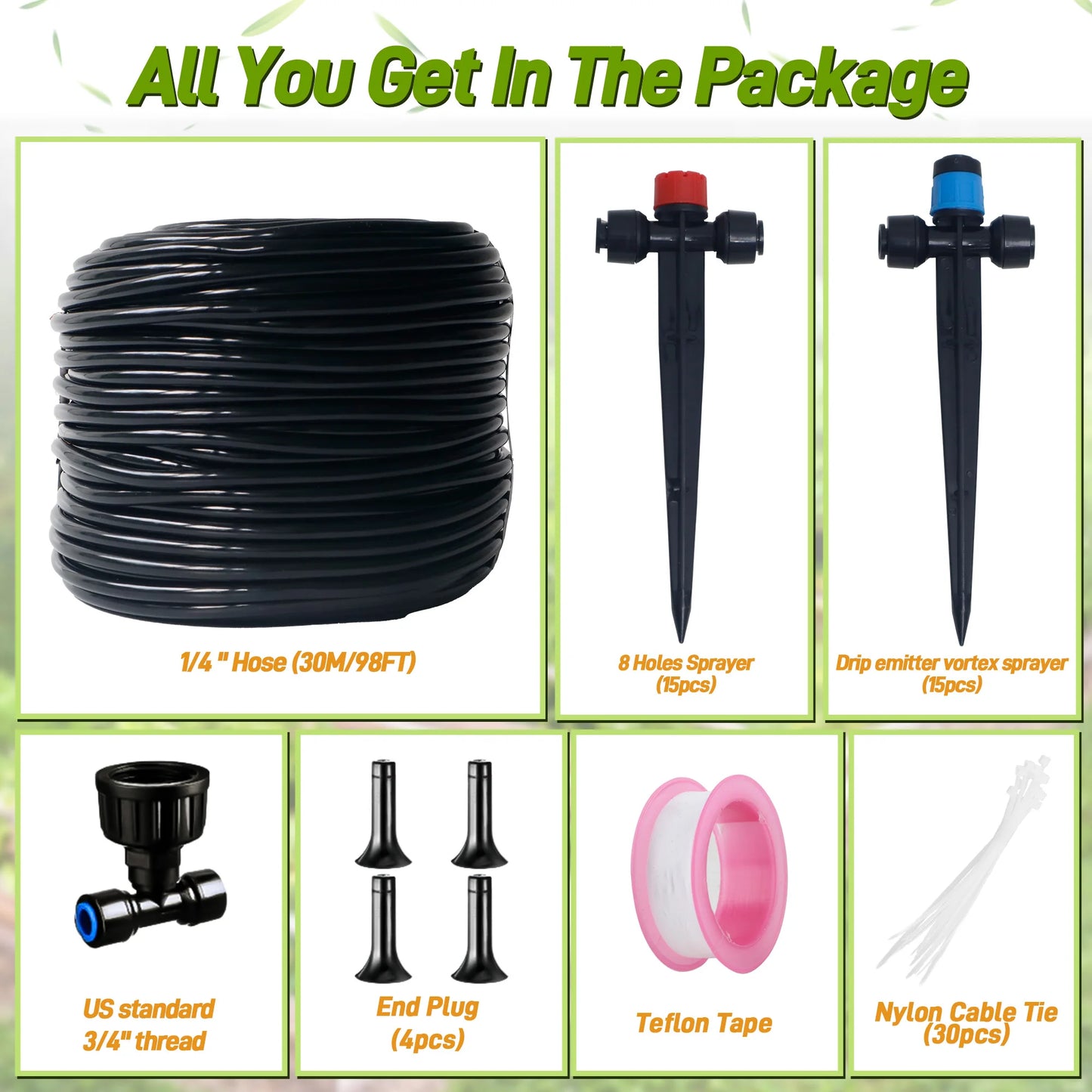 98ft Drip Irrigation System, DIY Garden Drip Irrigation Kit，Garden Plant Automatic Watering System