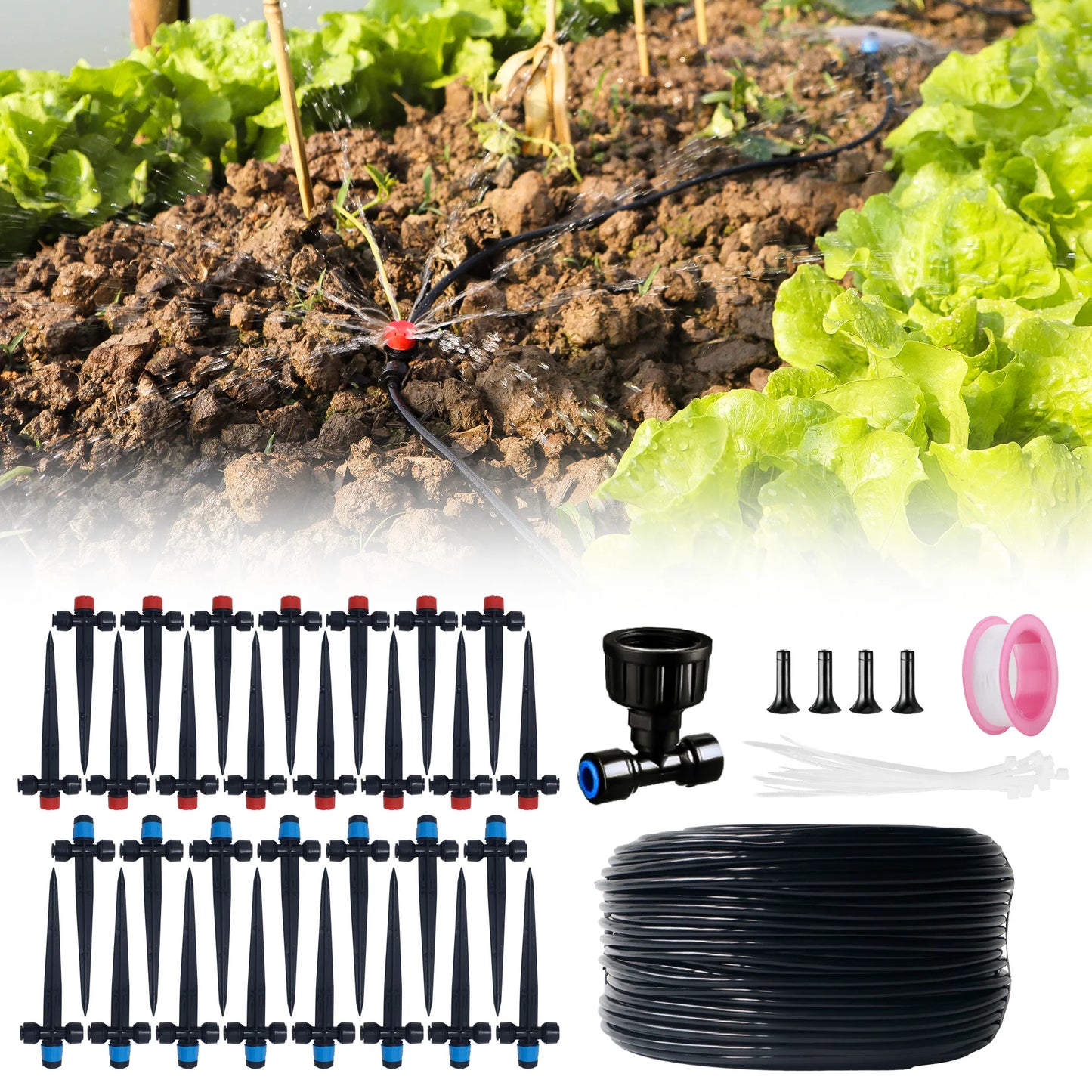 98ft Drip Irrigation System, DIY Garden Drip Irrigation Kit，Garden Plant Automatic Watering System