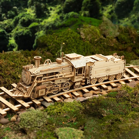 3D Puzzle Movable Steam Train, Car, Jeep Assembly Toy for Children or Adult Wooden Model Building Block Kits