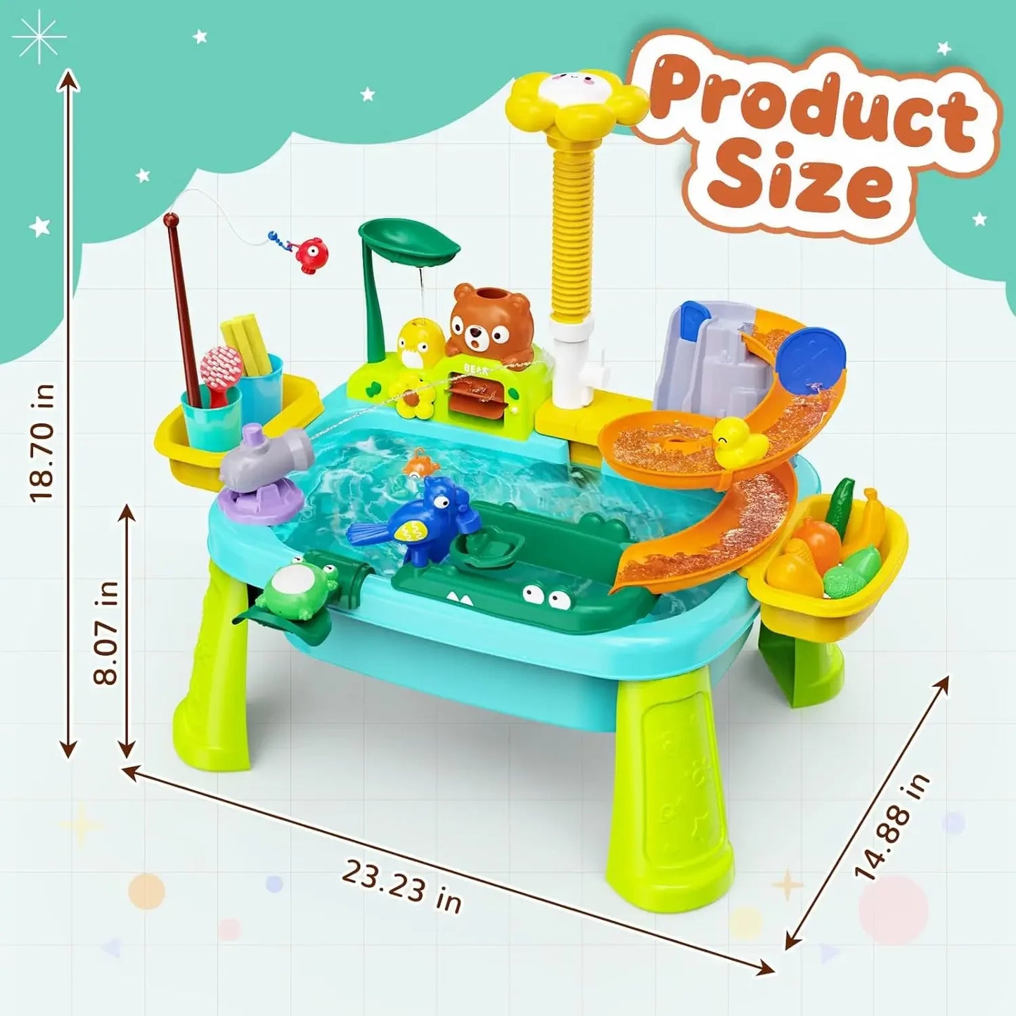 Water Table for Toddlers with Water Pump, Sand and Water Table for Kid Age 4-8,Fishing Game Summer Toys for Outdoor Backyard