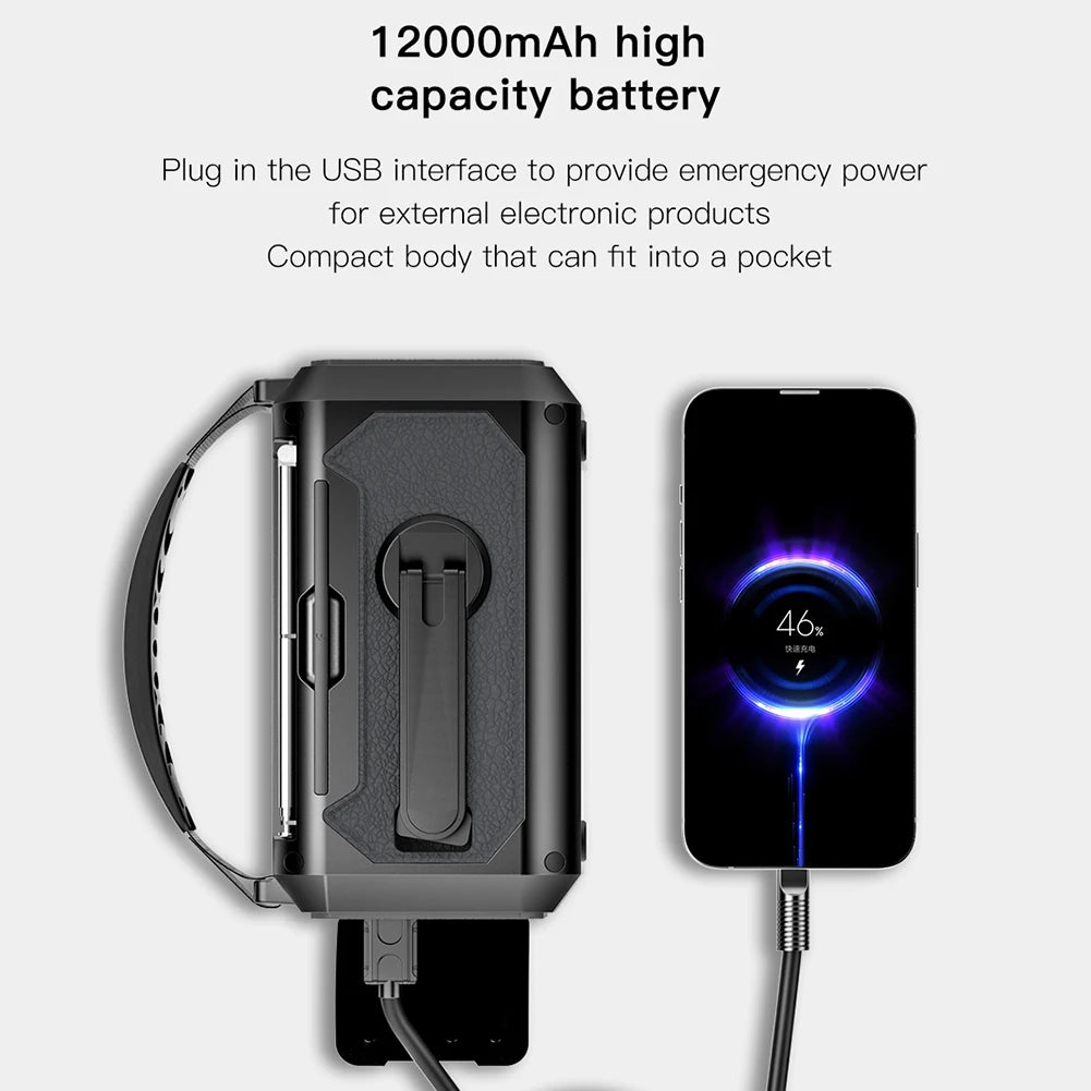 12000mAh Weather Alert Radio with 2 Solar Panels Solar Hand Crank Multifunction Radio Flashlight Power Bank for Outdoor Survival