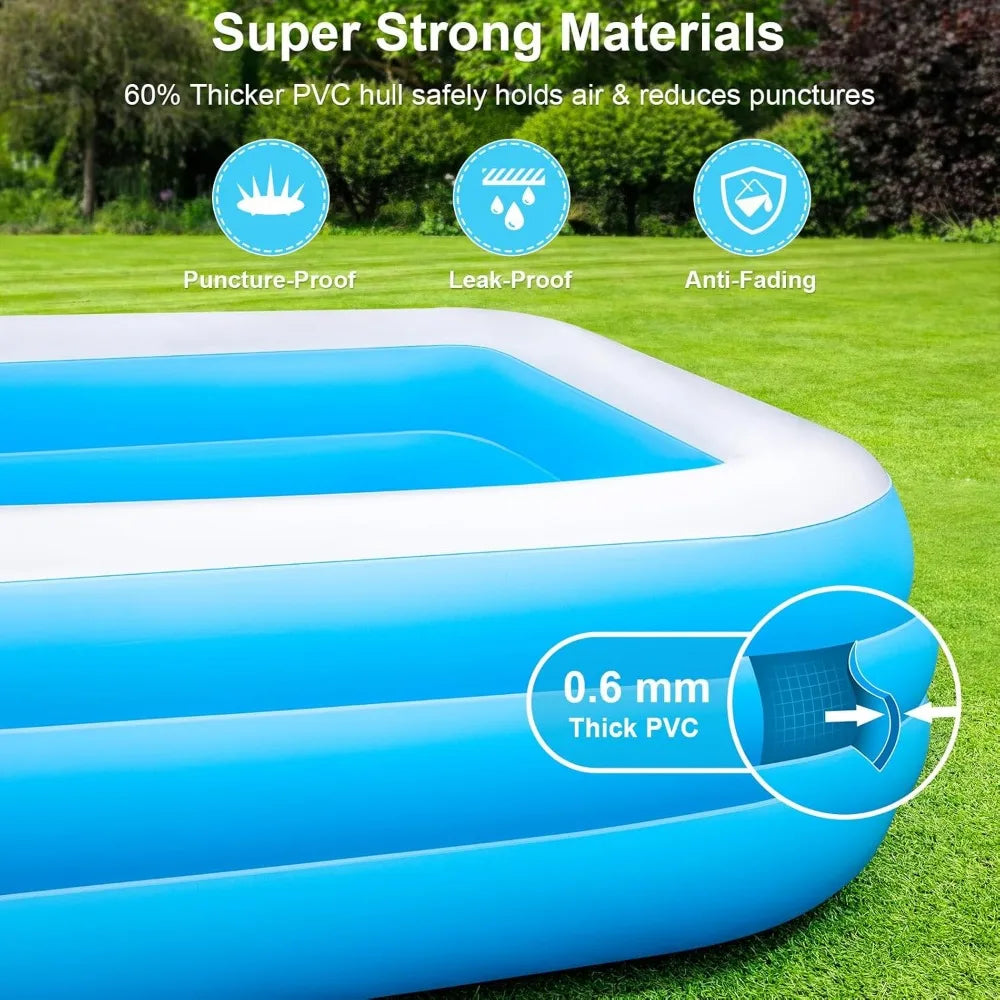 Large Inflatable Pool with Pump - 165'' x 76'' x 22'' Oversized Thickened Blow Up Pool for Adults, Family Swimming Pool