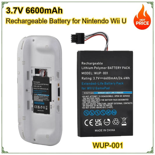 6600mAh Rechargeable Replacement Li-ion Battery WUP-001 for Nintendo Wii U Gamepad Wireless Controller WUP-012 WUP-010 24.4Wh