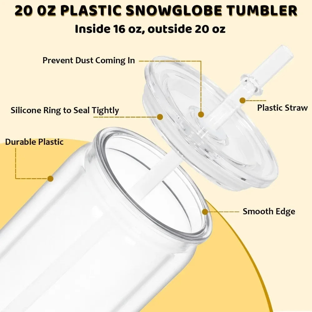 outdoor furniture HOME - 20 Oz Plastic Snowglobe Tumbler, 8 Pack Pre-Drilled Double Wall Acrylic Snow Globe Cup,
