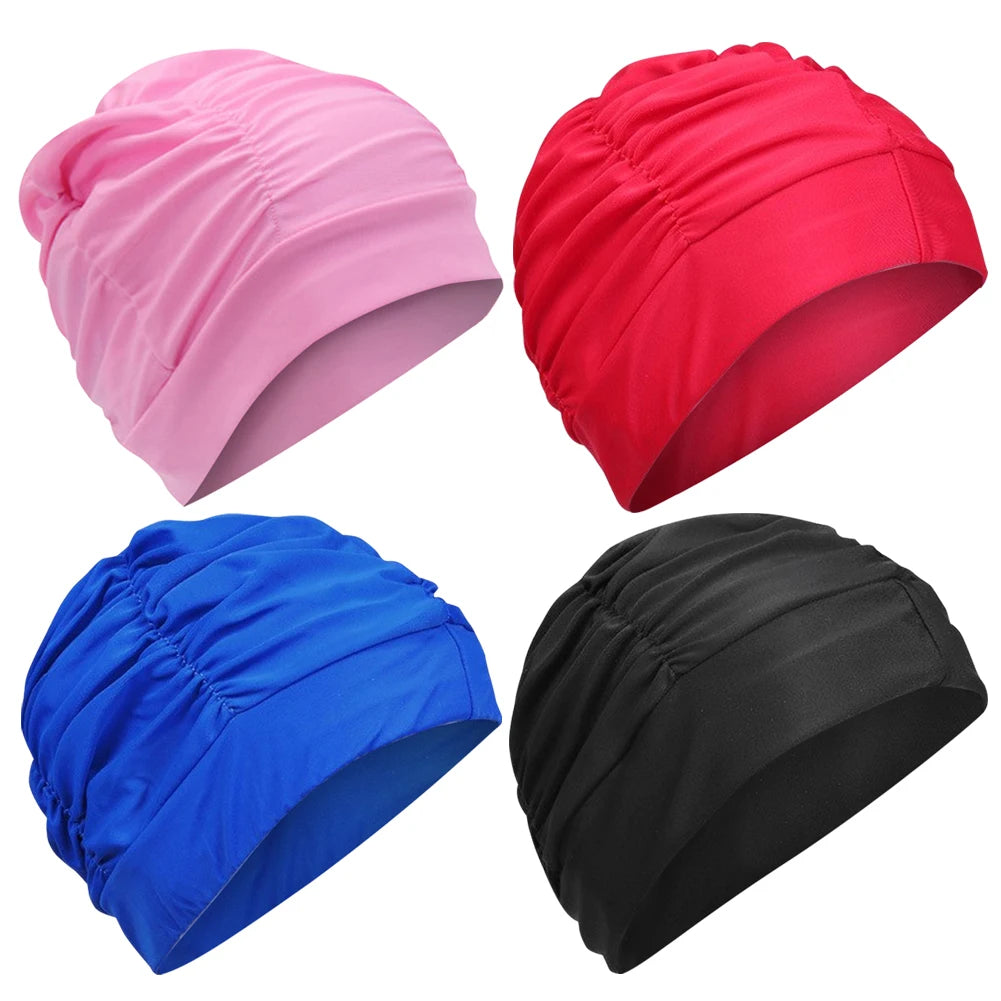 Swim Cap for Women Solid Color Adult Swimming Caps High Elasticity Bathing Caps Cover Ears for Long Hair Weaves Extensions Curls