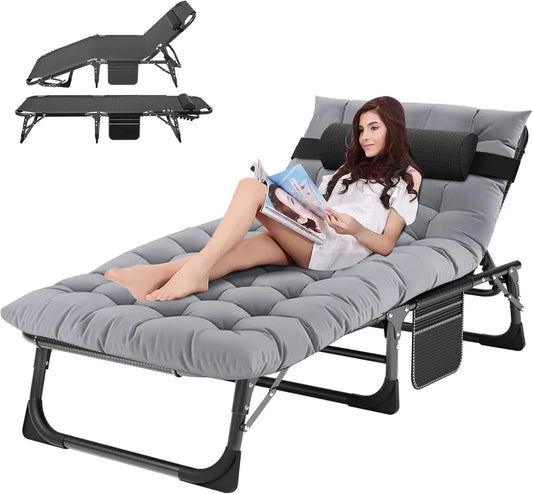 Chaise Lounge Chair,5 Positions Padded Outdoor Tanning Chair,Heavy Duty Portable Lounge Chair for Outdoor Sunbathing Patio