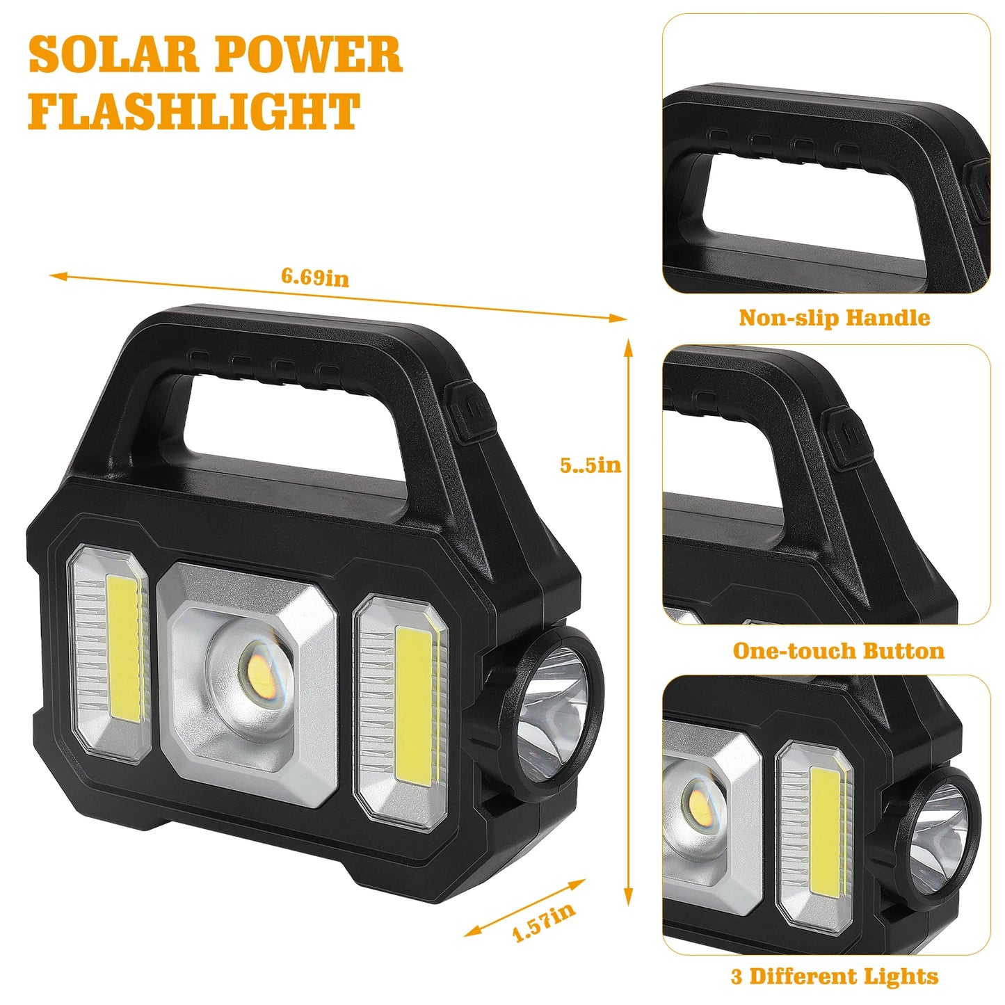 2000LM Solar-Powered LED Flashlight - Rechargeable Camping/Work Light with 6 Modes, IPX7 Waterproof for Outdoor Emergency Hiking