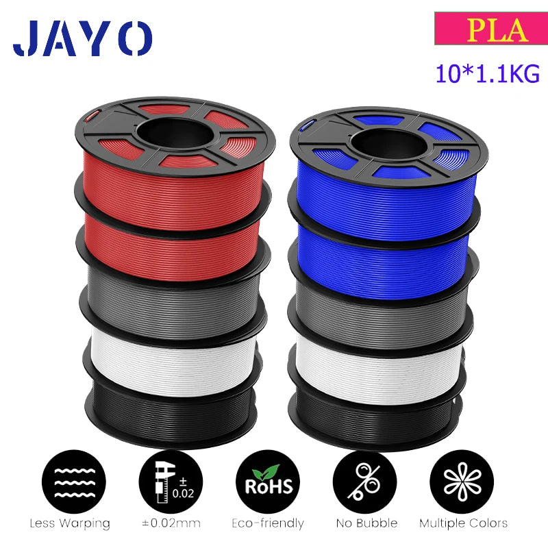JAYO 3D Filament PLA 8Rolls 10Rolls 175mm 3D printing no bubbles no drawing smooth multiple colors optional 11kg for 3D printing