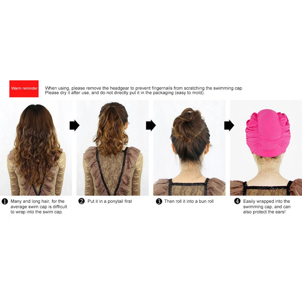 Swim Cap for Women Solid Color Adult Swimming Caps High Elasticity Bathing Caps Cover Ears for Long Hair Weaves Extensions Curls