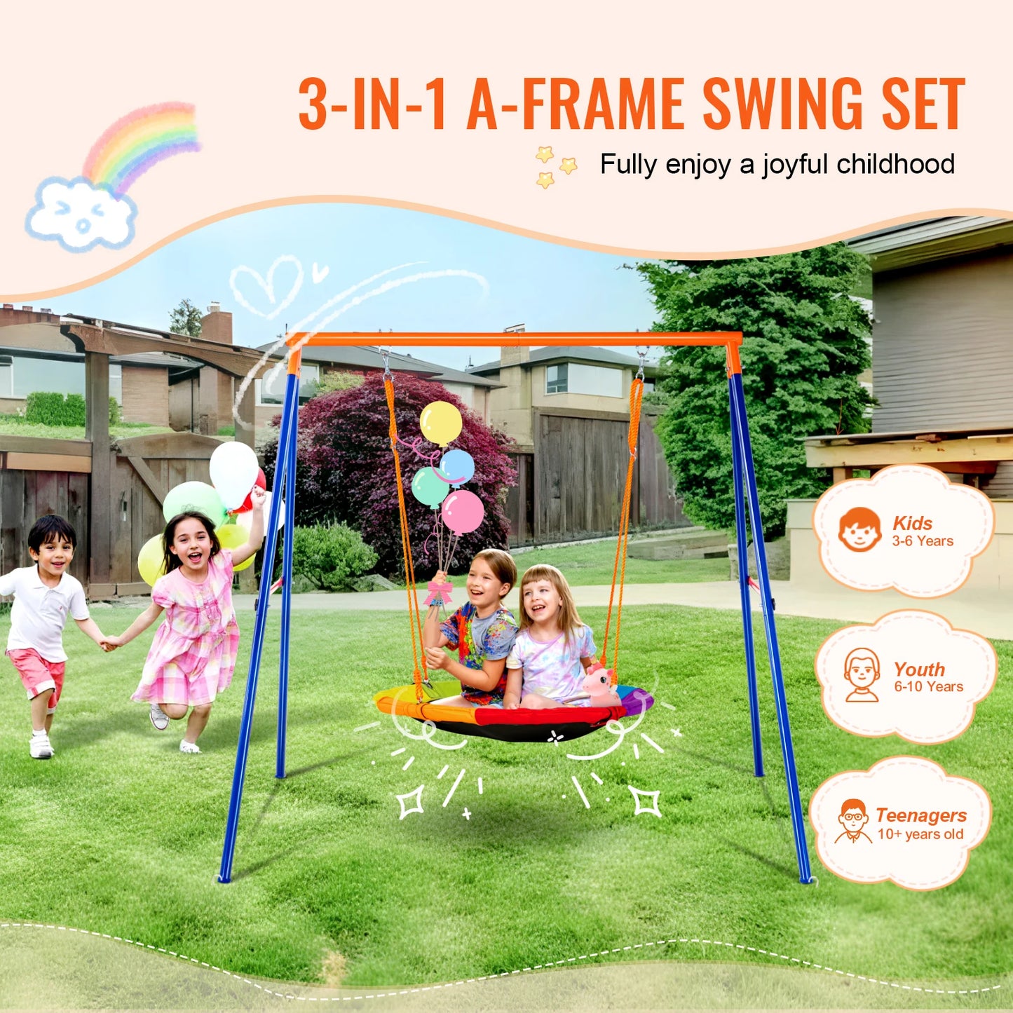 Swing Sets for Backyard 600lbs Capacity Swing Set with 1 Saucer Swing Seat 2 Belt Swing Seats Swingset Outdoor for Kids