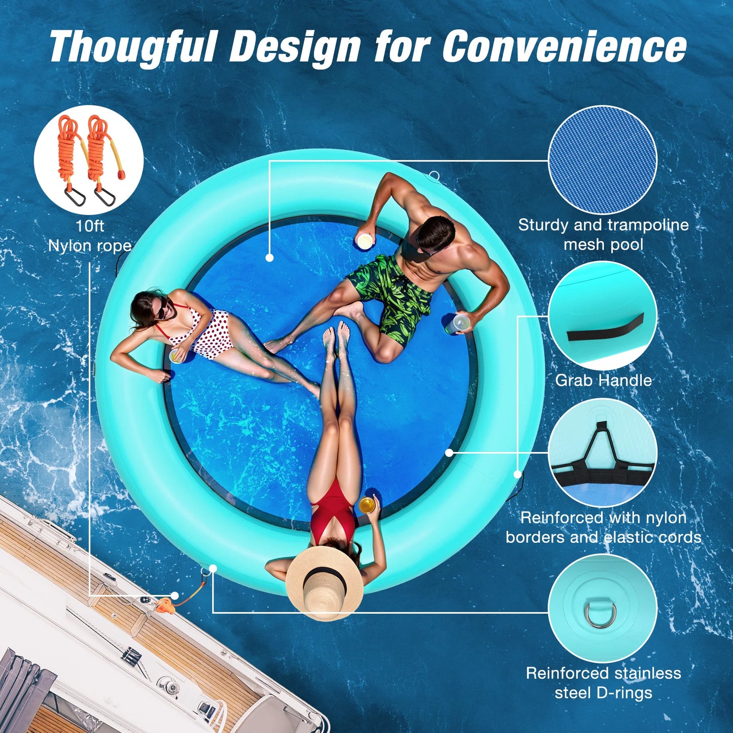 Floating Ring Inflatable Water Hammock River Floats Lake Raft for Adults Tanning Pool Lounger Float Island Platform Pad Mat