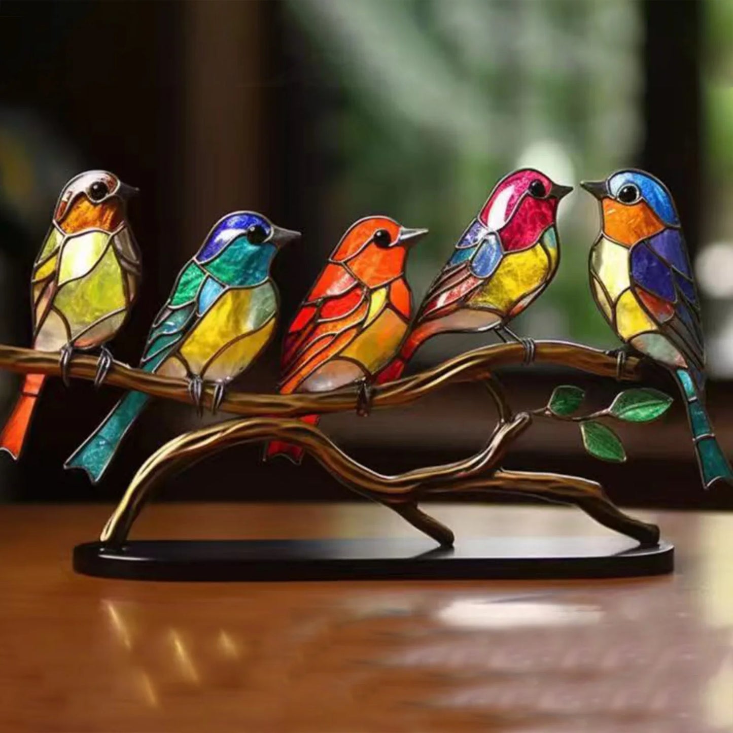 Acrylic Stained Birds Ornament Art Craft Desktop Birds Sculpture Collectibles Holiday Gifts Home Decor for Living Room Bedroom