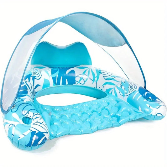 XL Inflatable Pool Floats with Canopy Lounge Chairs with Cup Holders for Adults Inflatable Floaties Party Beach Summer