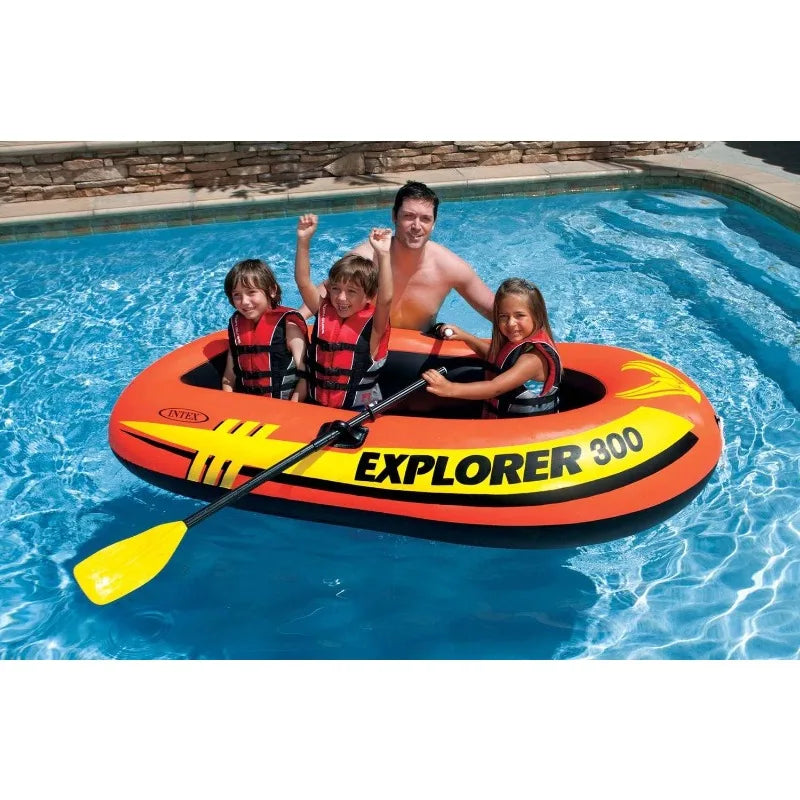 Inflatable Fishing 3 Person Raft Boat w/Pump & Oars (3 Pack)