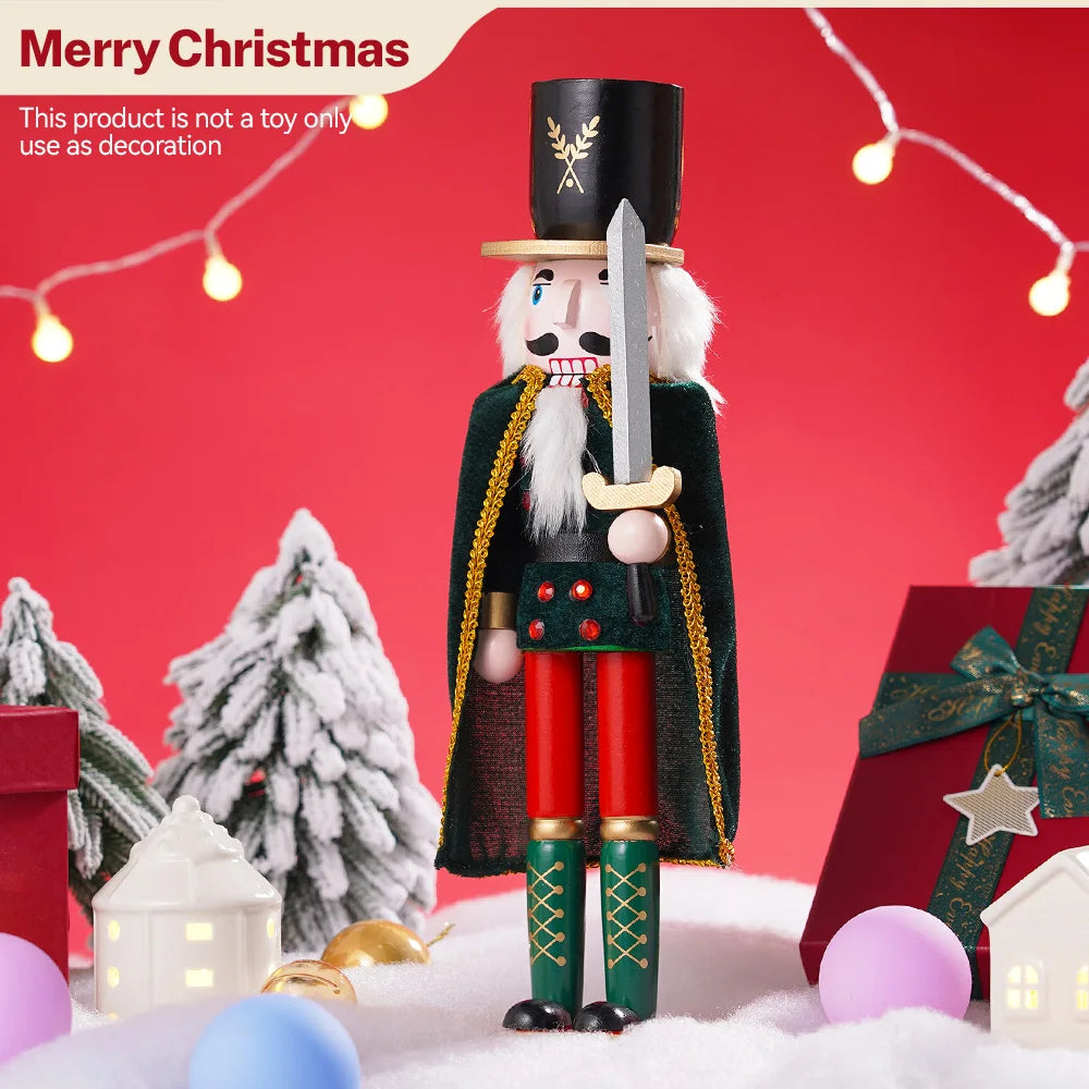 Christmas Nutcracker 38cm Soldier Puppet Wooden Nutcracker Statues Cloak King Doll Toy  Navidad New Year Gift Home Decoration