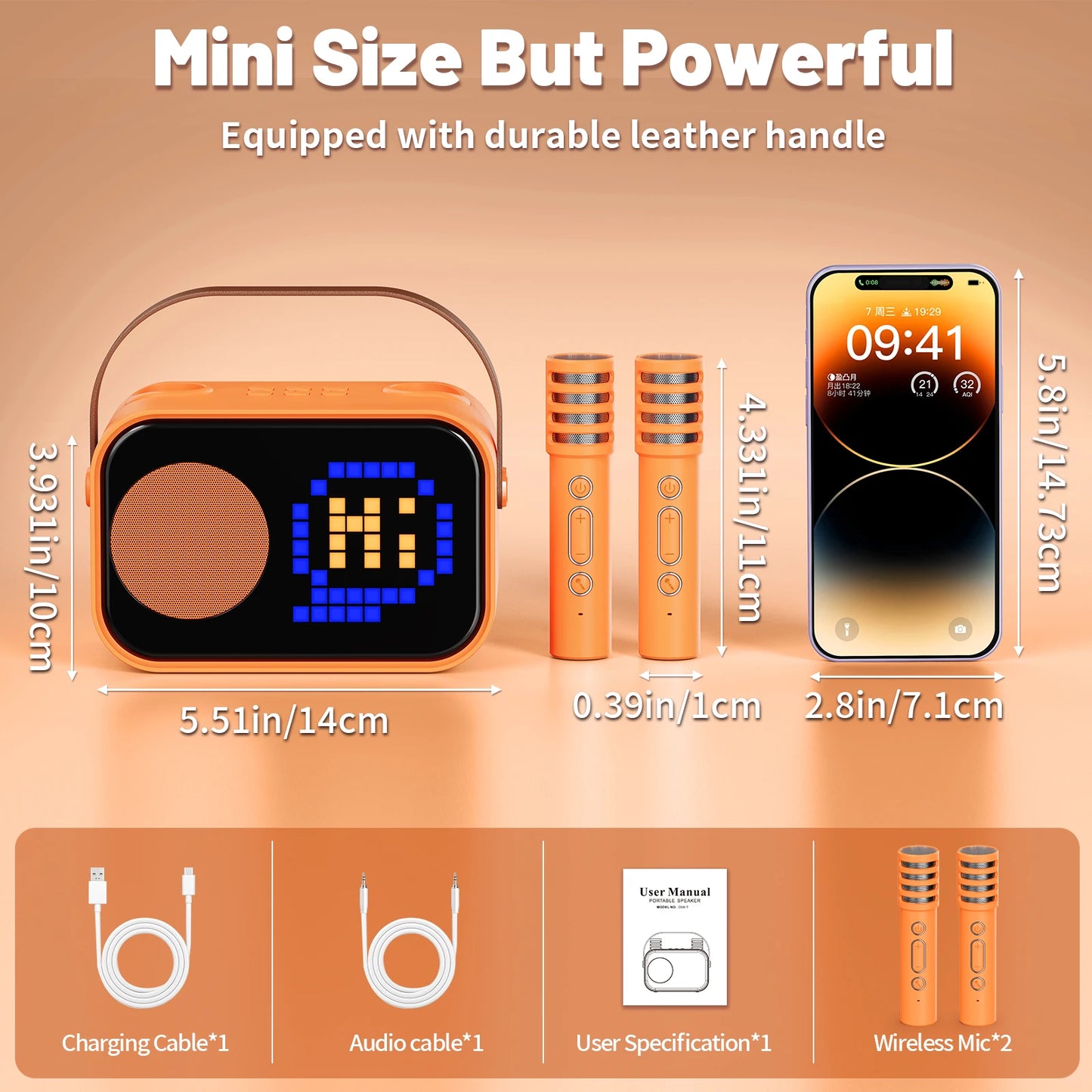 Karaoke Machine for Children and Adults, Mini Portable Bluetooth Karaoke Speaker with 2 Wireless Microphones