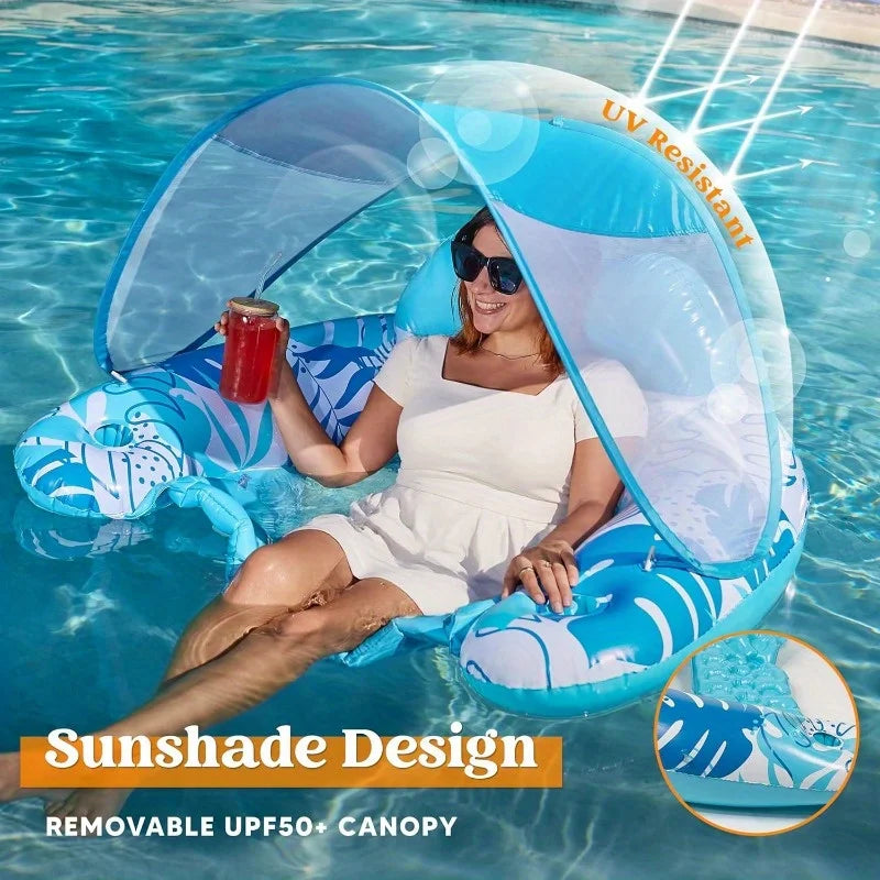 XL Inflatable Pool Floats with Canopy Lounge Chairs with Cup Holders for Adults Inflatable Floaties Party Beach Summer