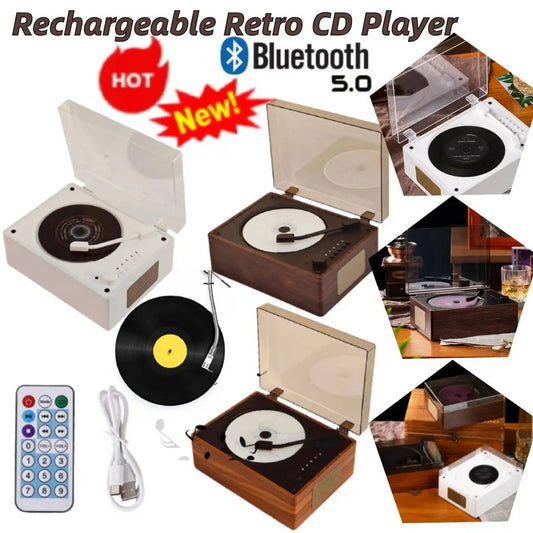 Portable CD Player Rechargeable Support CD BT USB 3.5mm AUX CD Music Player Bluetooth-Compatible 5.0 Wireless Speaker